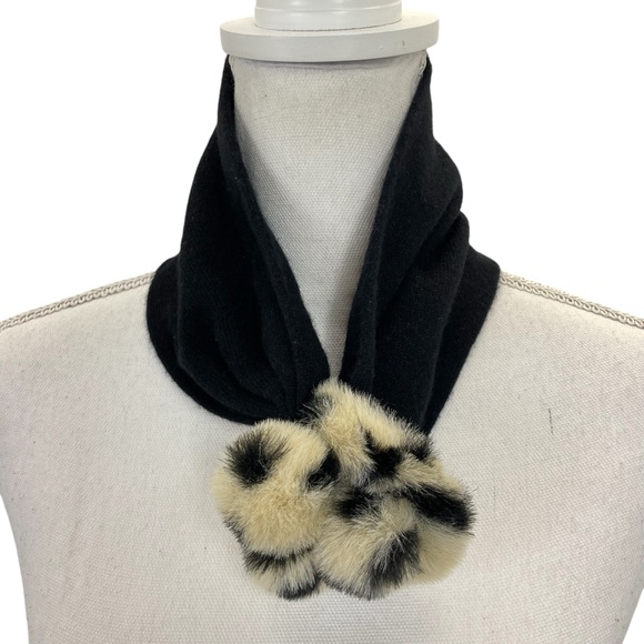 Talbots Cashmere Scarf OS Black/Cream - Picture 2 of 10